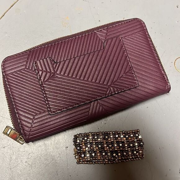 Purple and Gold Faux Leather Aldo Full Zip Wallet - Picture 2 of 3